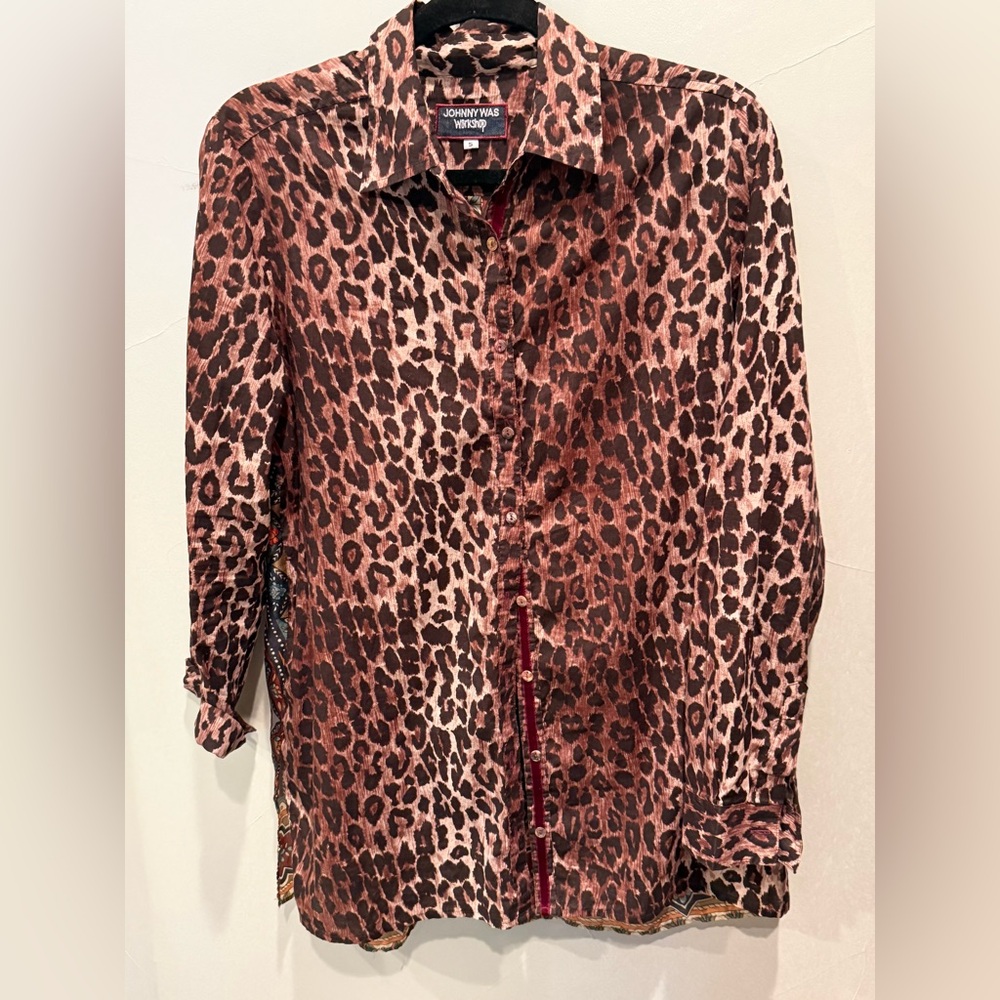 Johnny Was Leopard Print Button-Up Shirt - Brown & Black